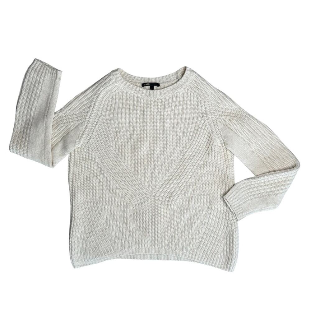 MAJE Women’s Cream Knit Crew Neck Wool Sweater